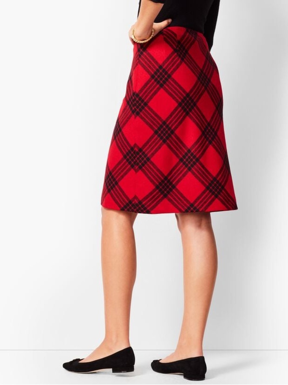 Talbots Red Black Plaid Wool Blend Pencil Skirt 4 Lined Holiday Wool Luxury